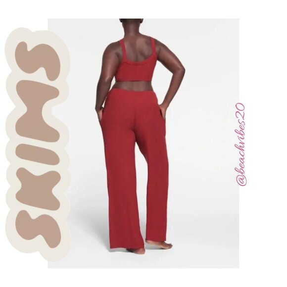 SKIMS Soft Lounge Ribbed Stretch-Modal Wide-leg Pant Brick Medium NWT - Picture 3 of 5